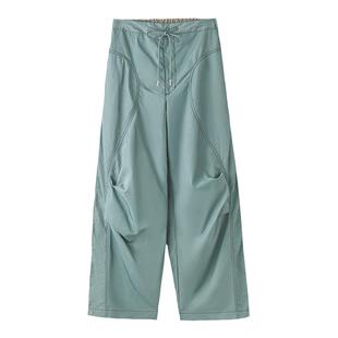 SLY 夏季抽绳褶皱尼龙工装裤宽松休闲裤女030HSY31-0190
