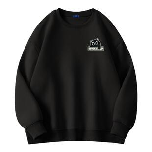 GENIOLAMODE圆领卫衣男冬季2025新款重磅加绒黑色潮牌无帽套头衫