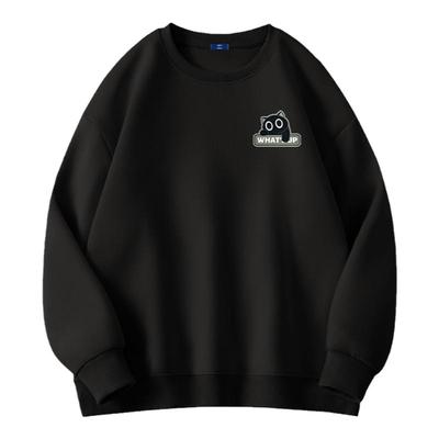 GENIOLAMODE圆领卫衣男冬季2025新款重磅加绒黑色潮牌无帽套头衫