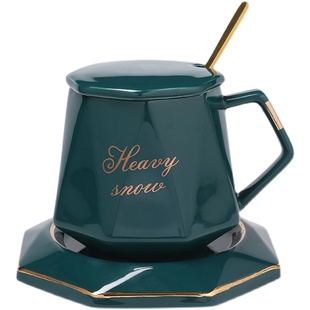 杯子高级感陶瓷水杯子家用马克杯带盖勺办公室情侣咖啡杯定制LOGO