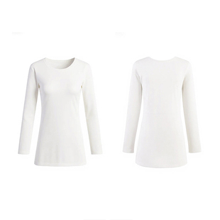 白色内搭圆领中长款遮屁股长袖女t恤修身紧身打底衫上衣德绒纯棉