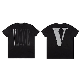 VLONE 3M反光系列 大V字Logo短袖T恤 男女同款 黑灰色