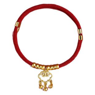 新年宠物项圈猫狗长命锁平安喜庆红绳金珠宠物项圈小狗项链可调节