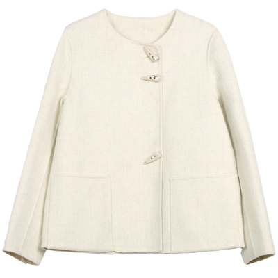 布景羊毛大衣女2025年秋冬新品简约宽松纯色圆领短款毛呢外套6460