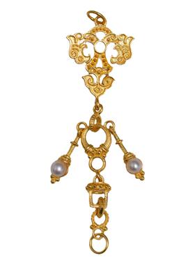 藏珠饰家 足金手工錾刻古法黄金 珍珠镶嵌配饰 项链手链配件