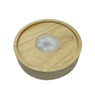 圆形10CM内雕卡槽实木发光底座LED夜灯水晶玻璃酒瓶实木发光灯座