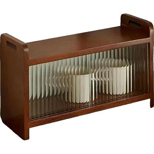 实木多层杯架防尘桌面水杯置物架可推拉茶杯展示架家用小型收纳架