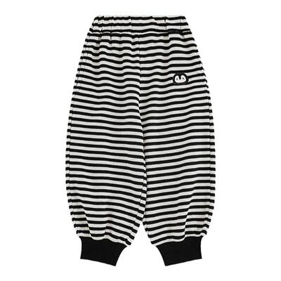 幼悠 女童混色相间针织条纹裤春秋Q版萌咖企鹅绣标弹力舒适休闲裤