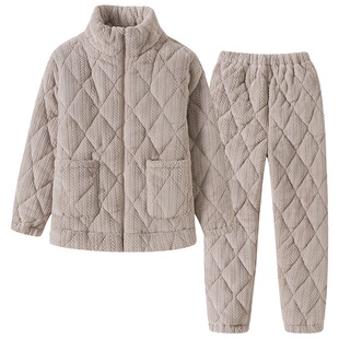 雪中飞长袖加厚睡衣三层夹棉女款珊瑚绒超厚冬季可外穿保暖居家服