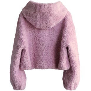 2025年进口澳洲全羊毛皮草外套连帽短款颗粒复合皮毛一体皮草大衣