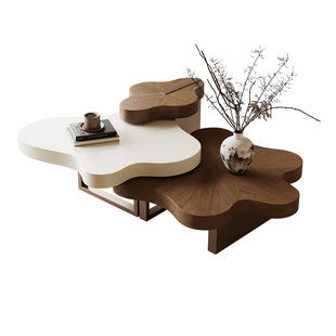 复古奶油风实木云朵茶几组合意式极简创意网红不规则异形茶桌家用