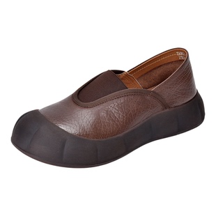 四起哥2026春头层牛皮复古风软皮一脚蹬乐福鞋女丑萌大头休闲单鞋