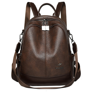 袋鼠真皮双肩包女2025新款时尚百搭轻便双肩背包旅游背包小包女包