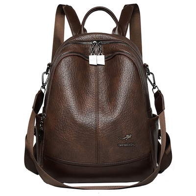 袋鼠真皮女包双肩包女2025新款