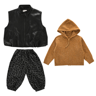 男童春秋套装2026新款儿童衣服男孩冬季女童宝宝毛衣皮马甲三件套