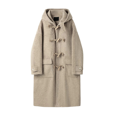 羊毛牛角扣加厚呢料中长款外套