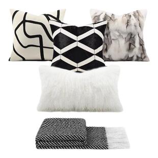 现代简约轻奢高级感沙发抱枕黑白系列客厅酒店样板间组合搭配靠枕