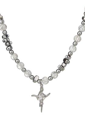 冷淡风星体冰裂珠拼接钛钢项链