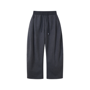 COM26AW【羊毛醋酸腰头撞色】松紧腰复古垂感条纹弯刀卫裤