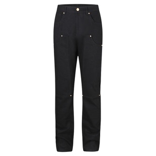 DaeeWooo铆钉微喇叭高级ins风裤脚拉链高街水洗百搭休闲牛仔裤黑