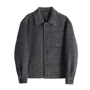 Mind Bridge2024秋冬短款毛呢大衣男士绵羊毛斜纹单面呢宽松外套