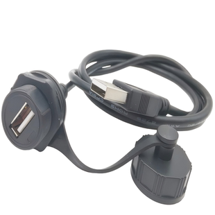 细牙20双母USB面板固定插座 IP67防水数据信号线公头母座连接器