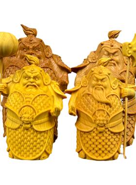 哼哈二将力士镇宅门神黄杨木雕