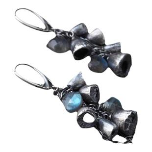 波兰代购Oxidized◇手作复古天然蓝色闪光拉长石银链氧化纯银耳环