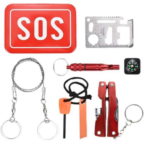 SOS救生盒口哨手电多功能钳指南针打火石救生盒急救包应急救生盒