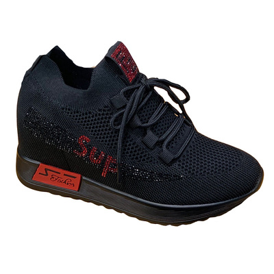 内增高新款针织网面透气坡跟女鞋