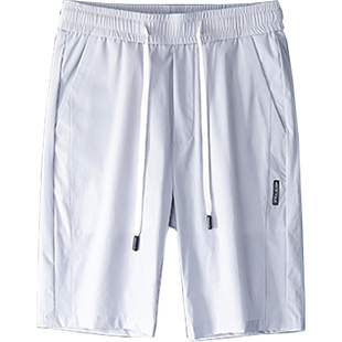 夏季薄款冰丝休闲短裤男宽松直筒速干中裤子男夏天空调运动五分裤