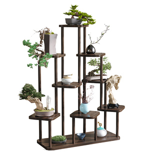 家用客厅中式花台多肉绿萝花盆架子花架置物架阳台实木多层落地式