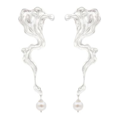 [明星同款]OINICIO初印月震系列异形水波纹珍珠吊坠耳环气质耳饰