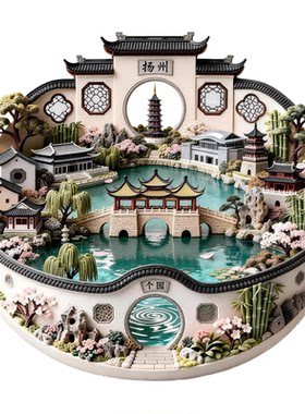 扬州个园冰箱贴文创旅行纪念品