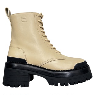 SL露娜女鞋圆头方跟真皮短靴齿轮厚底马丁靴欧美风时装靴SL322102