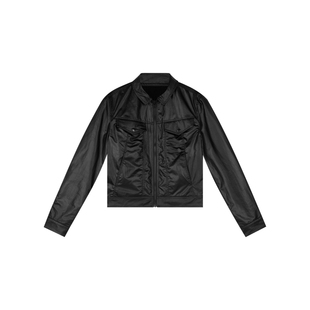 oneup油蜡感双面穿灯芯绒外套女秋冬美式复古翻领短款黑色夹克