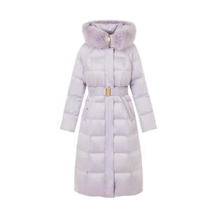 朗姿/LIME莱茵北纬45度鹅绒保暖长款羽绒服配狐狸毛领收腰千金风