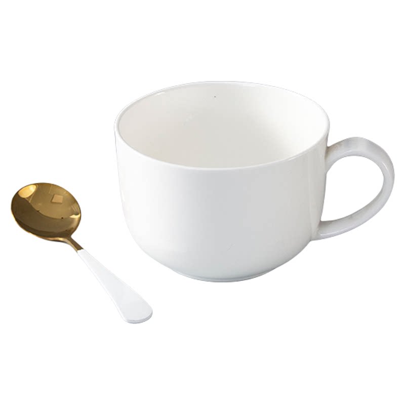 纯白骨瓷燕麦杯牛奶杯微波炉加热陶瓷家用大容量早餐杯酸奶燕麦碗