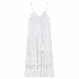 2025新款白色小个子法式吊带连衣裙女夏茶歇桔梗高级感显瘦蛋糕裙