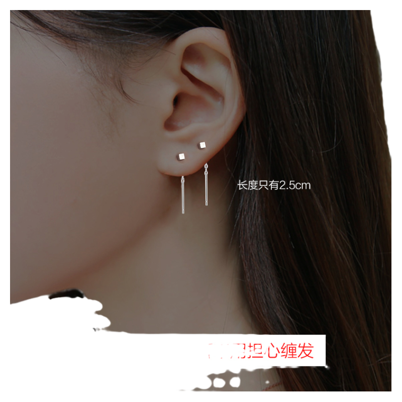 999纯银方块睡觉免摘耳钉圆珠