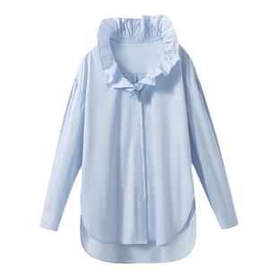 【造型出彩】高支数精梳棉 温柔法式荷叶领宽松显瘦纯棉衬衫衬衣