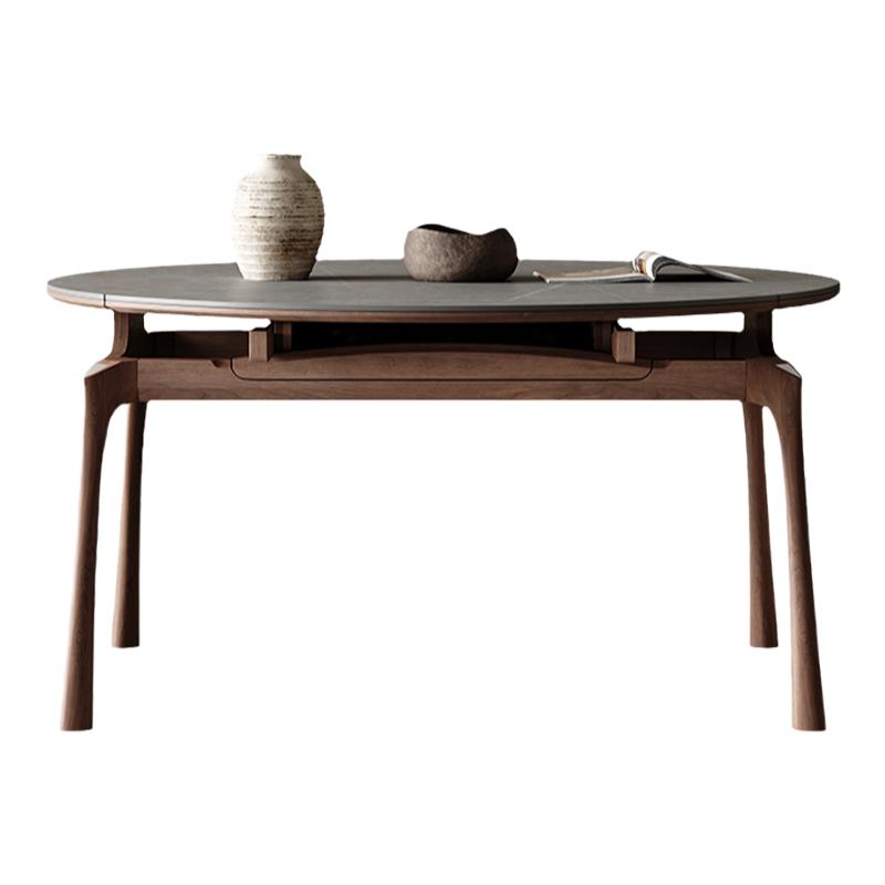 极简伸缩岩板餐桌方圆两用全托设计师款北欧家用小户型实木圆桌