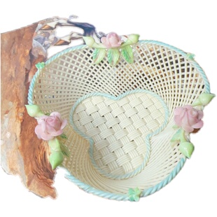 西洋古董 belleek 爱尔兰guo宝伯利克编织纹图案骨瓷咖啡杯碟现货