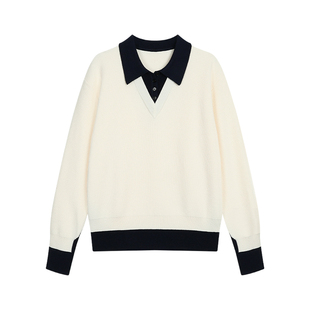 NEVA HU腔调选手 假两件POLO领套头毛衣女高智感撞色宽松针织上衣