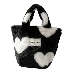 ITSOUMEI日系毛绒爱心托特包女学生手提包大容量收纳包毛绒包包