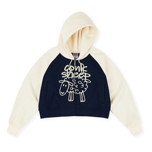 conklab 插肩袖小羊开衫连帽卫衣男秋冬重磅情侣帽衫无性别外套潮