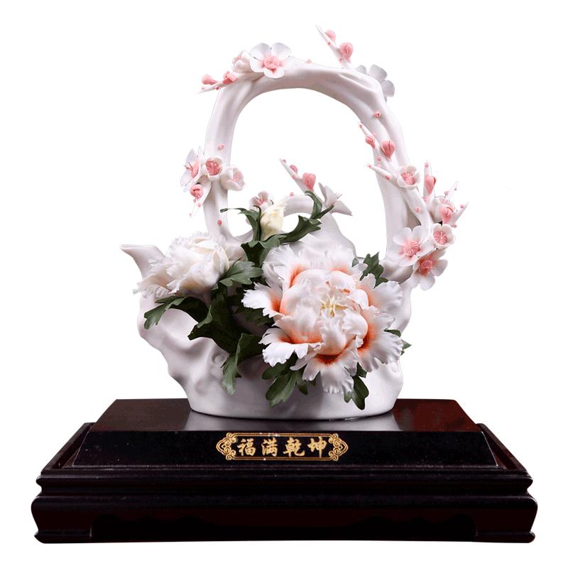 东方泥土中式风陶瓷花福满装饰品