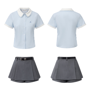 东京岁时记jk新款蓝色短袖衬衫女夏季学院风娃娃领学生衬衣百搭款