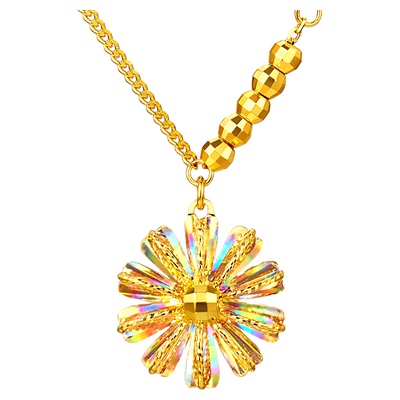 金至尊雏菊闪醉金黄金项链女新款足金幻彩金链子花朵时尚锁骨金链