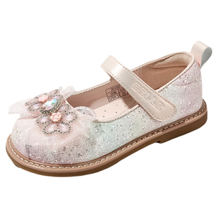 百丽童鞋春季软底公主皮鞋女童时尚小女孩水晶鞋洋气闪钻演出单鞋